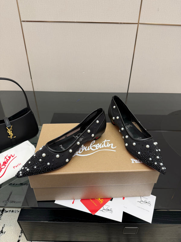 CL Degrastrassina Perla Ballet Flat Black Mesh 828160
