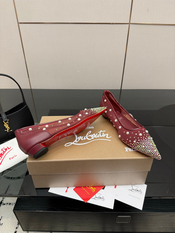 CL Degrastrassina Perla Ballet Flat Burgundy Mesh 828161