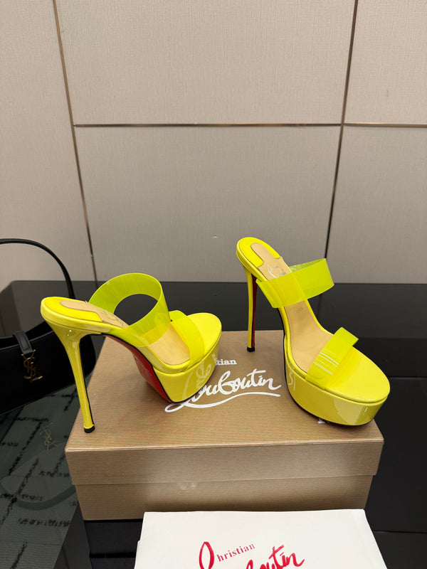 CL 2026 Just Loubi 14.5cm Mules Yellow PVC Lambskin 828178