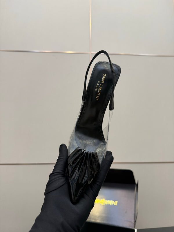 YSL Chica Slingback 10.5cm Black Leather 828238