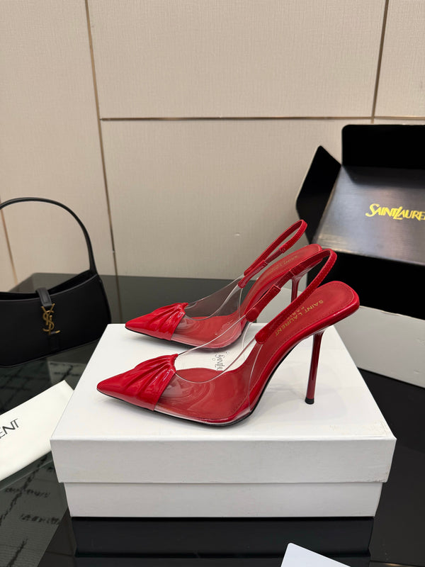 YSL Chica Slingback 10.5cm Red Leather 828239