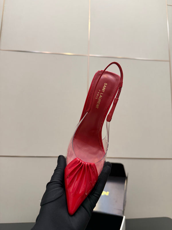 YSL Chica Slingback 10.5cm Red Leather 828239