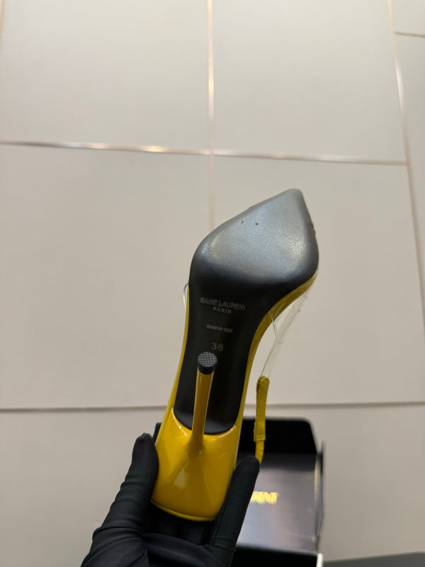 YSL Chica Slingback 10.5cm Yellow Leather 828241