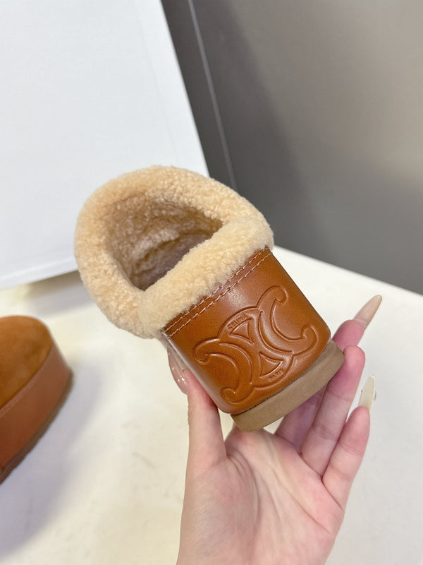 CL 26s Wedge Mules In Orange Brown Suede And Beige Wool