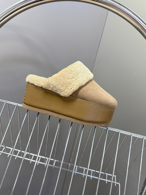 CL 26s Wedge Mules In Sand Beige Suede And Wool