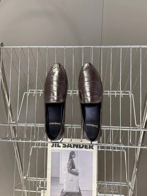 YSL 26s Loafer Dark Brown Embossed Leather 635586