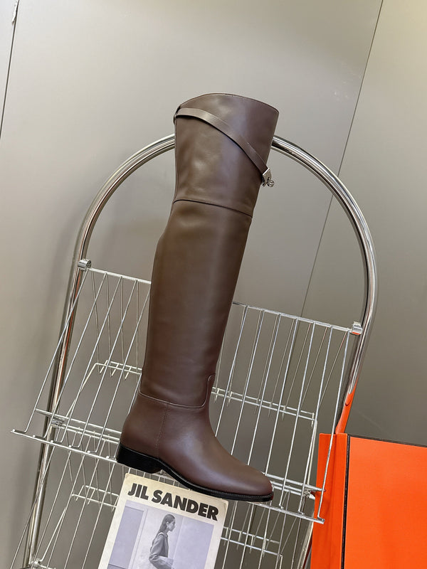 HM 26S Over The Knee Jumping Boots 2.5cm Dark Brown Leather 113816