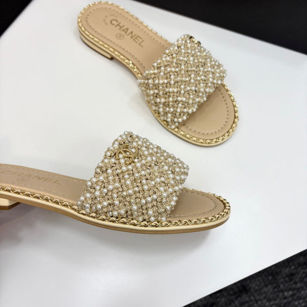 CC 25 Mules Flat Pearl Cord and Lambskin 270770
