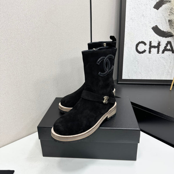 CC 26s Biker Mid-Calf Boots Black Suede 986136