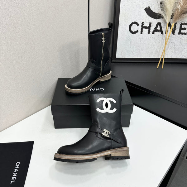 CC 26s Biker Mid-Calf Boots Black Cowhide 986138