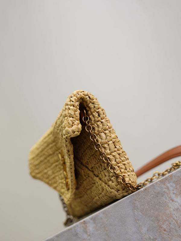 Prada Calypso Bag 19cm Beige Raffia Leather