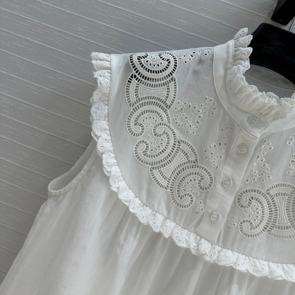 Celine 25 Lace Sleeveless Shirt White Cotton
