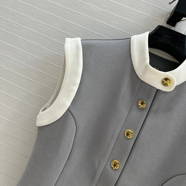 LV 25 Princess Seams Vest Grey Polyester Cotton
