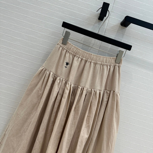 CD Pleated Long Skirt Beige Linen