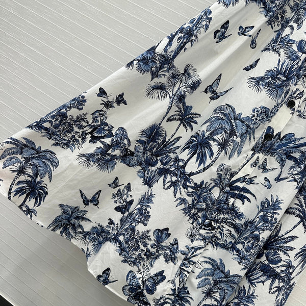 CD 25 Butterfly Coconut Print Tube Dress White Blue Cotton