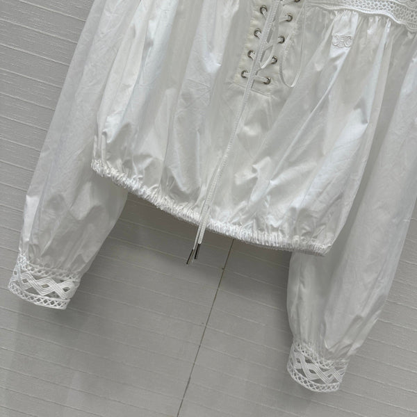 Celine 25 Lace One-shoulder Top White Cotton