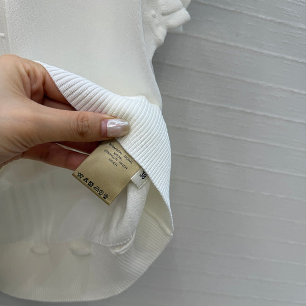 HM Short-Sleeve Sweater With Ruffled Details White Modal Nylon