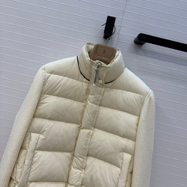 BC 26s Knit Sleeves Down Jacket Off White Nylon Wool 428572