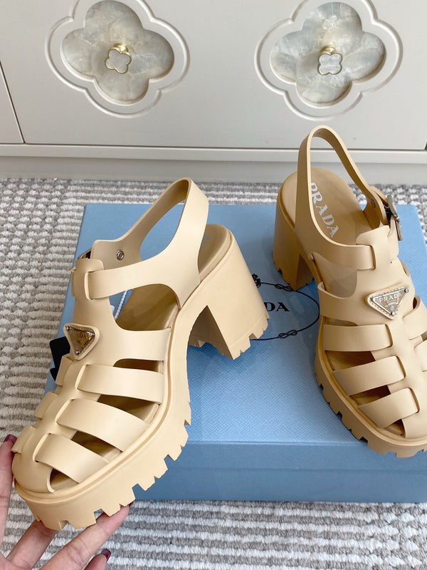 Prad 26s Fisherman Platform Sandals 8.5cm Beige Leather 122235