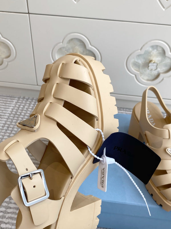 Prad 26s Fisherman Platform Sandals 8.5cm Beige Leather 122235