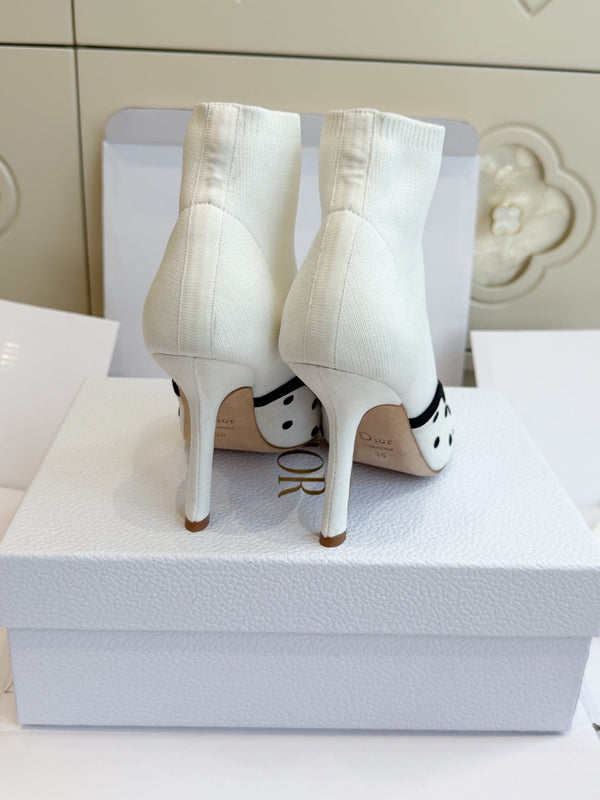 CD 26s Knit Sock Ankle Boots White Polka Dot Knit Velvet 122080