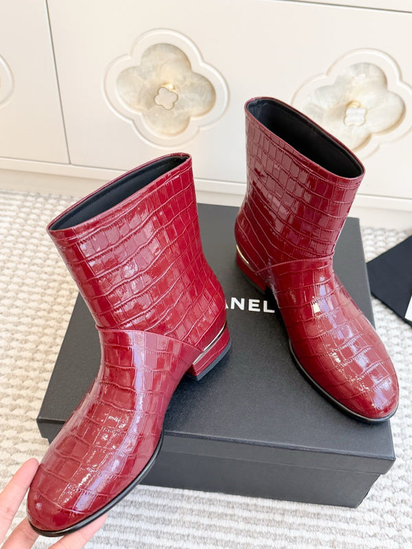 CC 26s Croc Embossed Ankle Boots Burgundy Patent Leather 122040