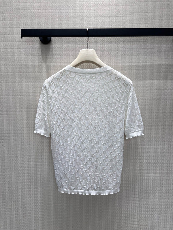 GG 26s Jacquard Knit Short-Sleeved Top Cotton 405392