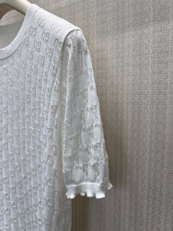 GG 26s Jacquard Knit Short-Sleeved Top Cotton 405392