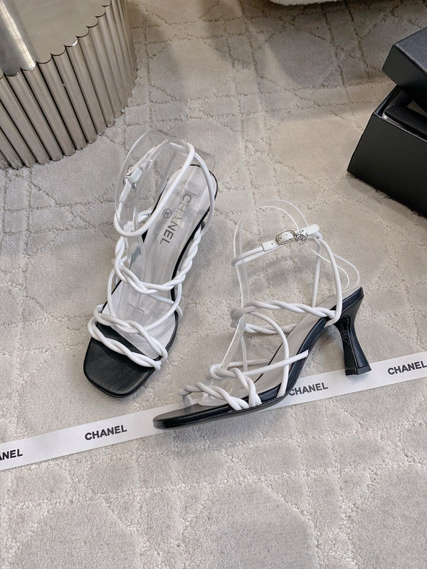 CC 26s Strappy Sandals 7.5cm White Black Sheepskin 723620
