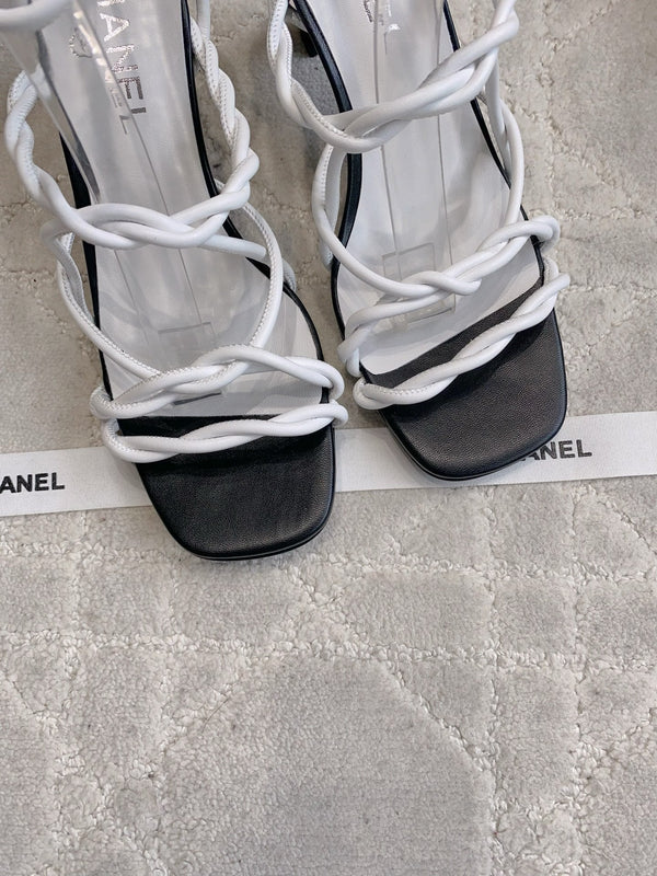 CC 26s Strappy Sandals 7.5cm White Black Sheepskin 723620