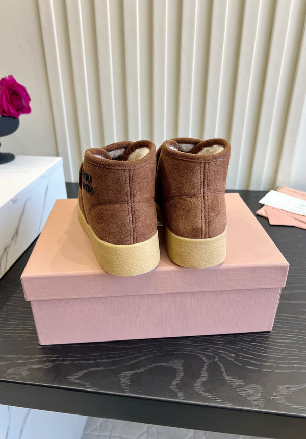 Miu Miu 2026 Slip-On Wool Ankle Boots Brown Suede 977049