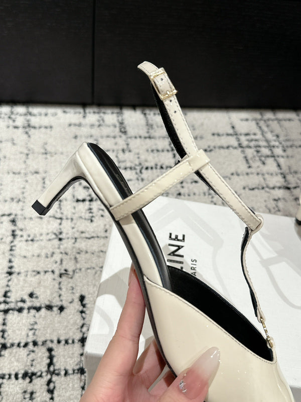 KITTEN T-BAR STRAP PUMP 5 CM IN WHITE PATENT CALFSKIN