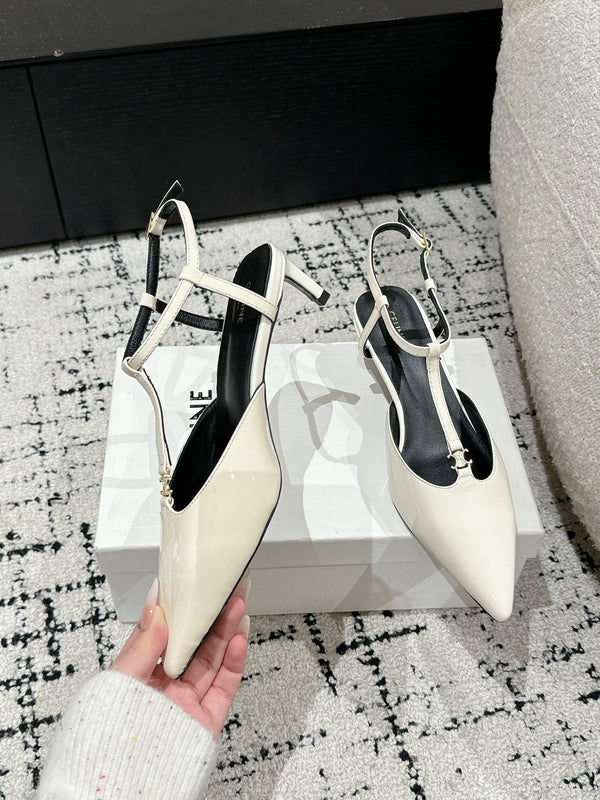 KITTEN T-BAR STRAP PUMP 5 CM IN WHITE PATENT CALFSKIN
