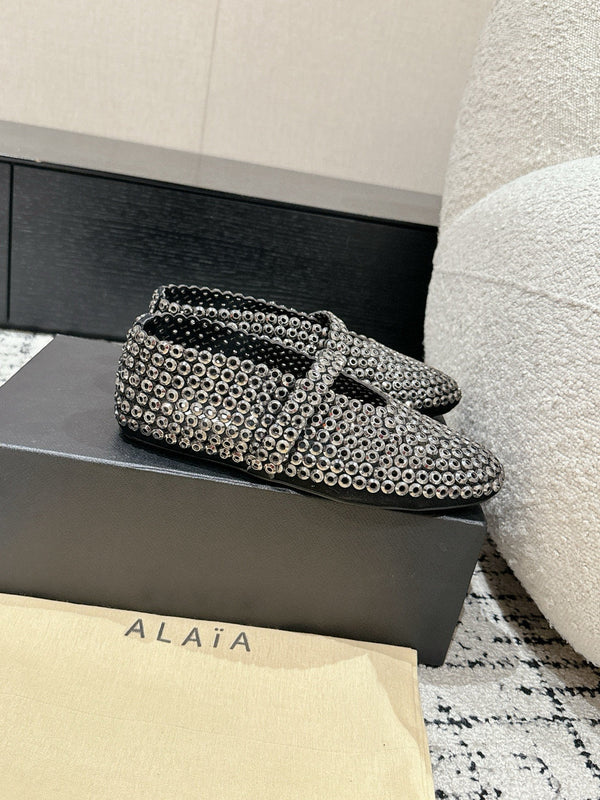 Alaia 25 Embellished Mary Jane Flats Silver Suede 293180