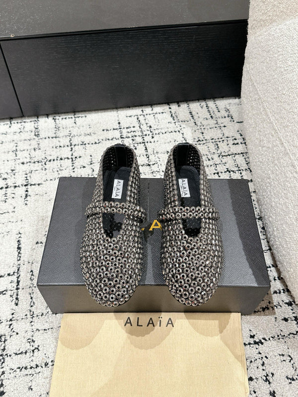 Alaia 25 Embellished Mary Jane Flats Silver Suede 293180