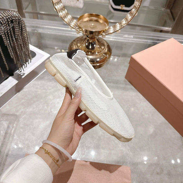 Miu Ballerinas White Black Technical Mesh Leather 751306
