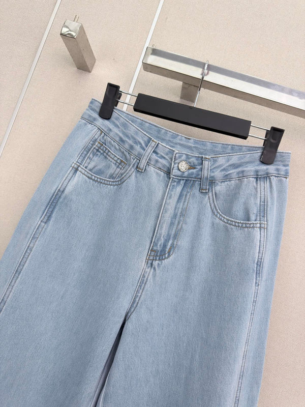 CC 26s Camellia Lace Straight-Leg Pants Washed Blue Denim 407854