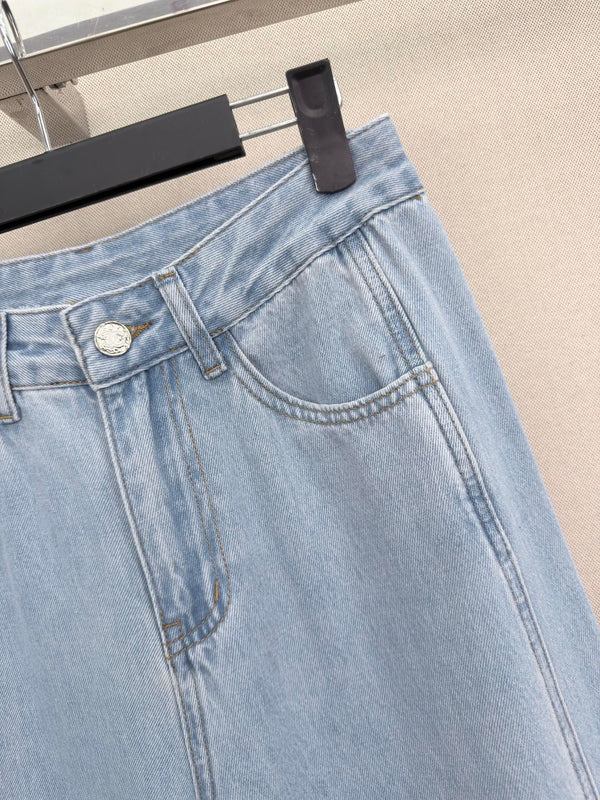 CC 26s Camellia Lace Straight-Leg Pants Washed Blue Denim 407854