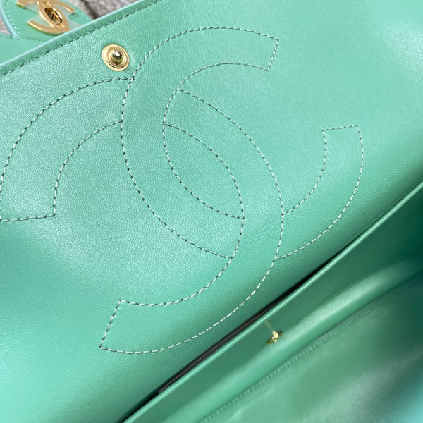 CC Shopping Tote Bag 33cm Seafoam Green Quilted Suede
