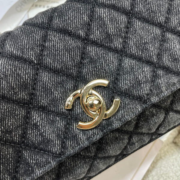 CC Maxi Flap Bag with Top Handle 31cm Black Denim