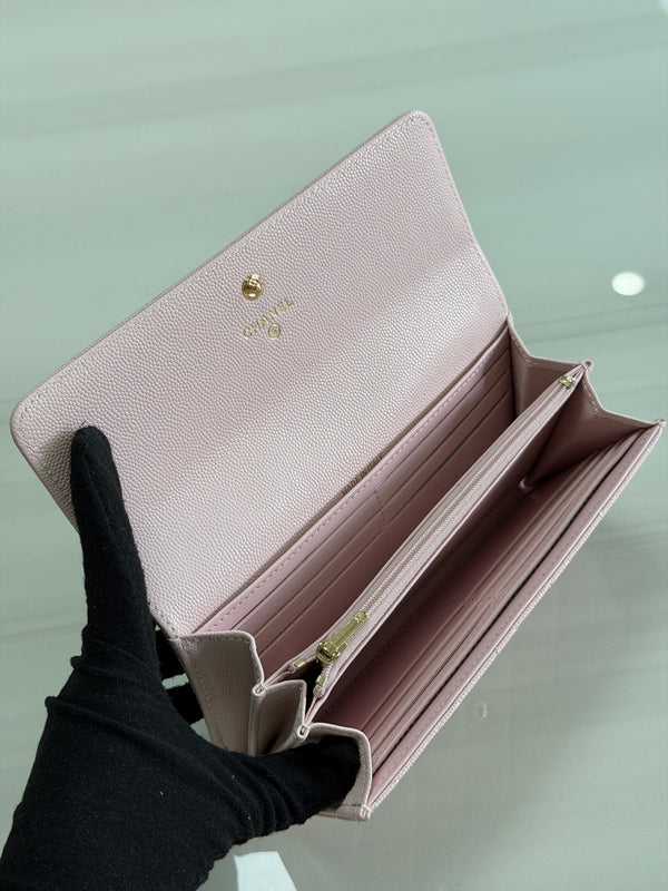 CC 26P Long Flip Wallet Light Pink Quited Caviar Leather