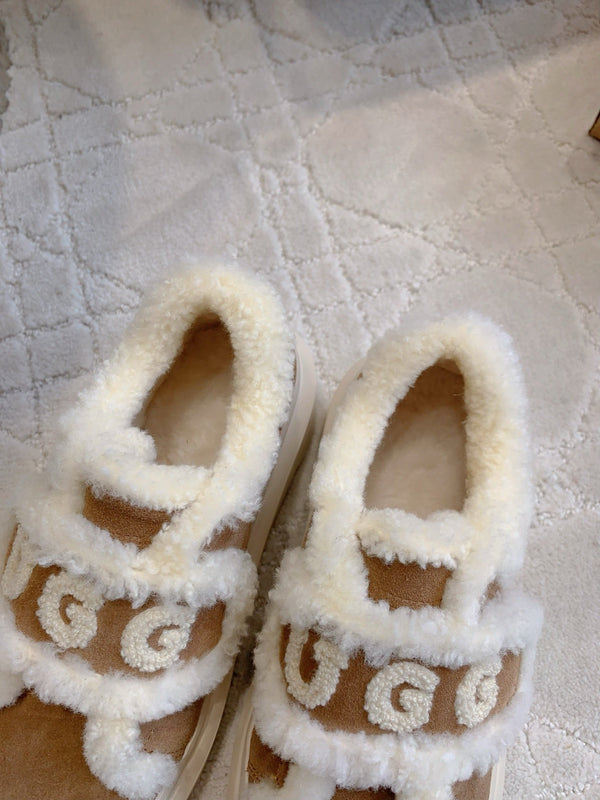UGG Tazz Slipper Loafers Brown Mix Beige Suede and Fleece 516904