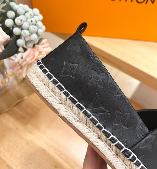 LV Embossed Espadrilles Black Sheepskin 240628
