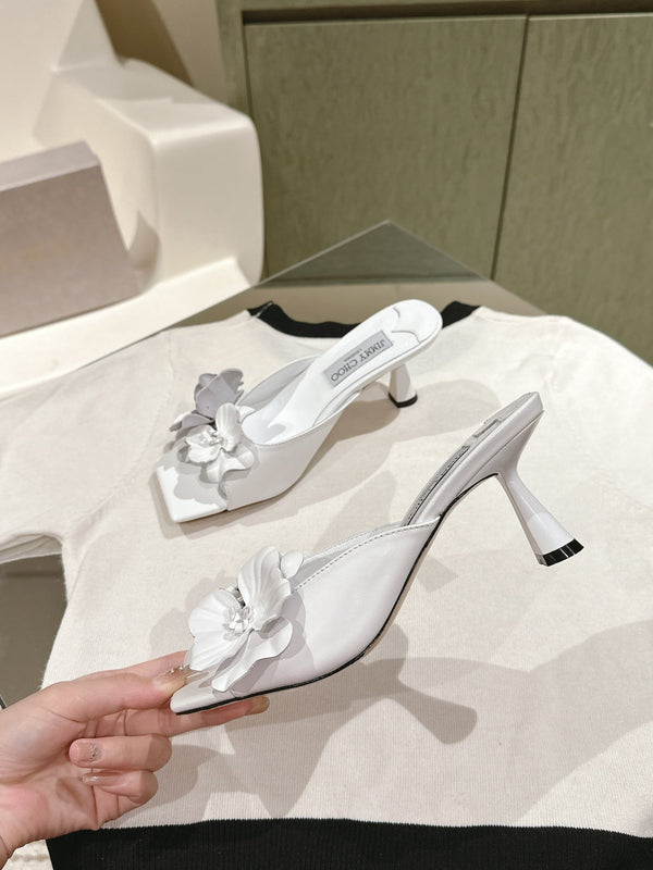 Jimmy Choo Amita Flowers Sandal 4.5cm White Sheepskin 659642