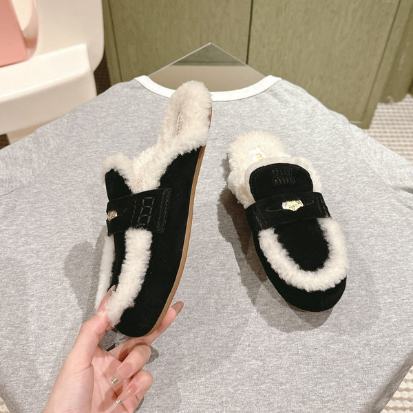 Miu Mule Half Fur Black Suede
