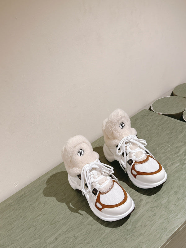 LV Archlight Platform Ankle Boots 5cm White Cowhide Wool 555520