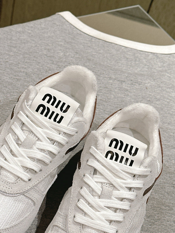 Miu Gymnasium Sneakers Brown White Technical Fabric & Suede 445725