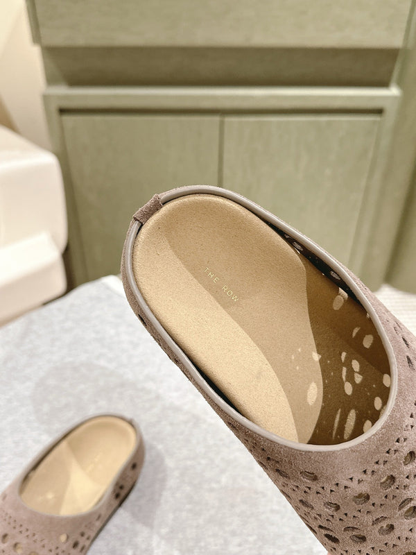 The Row 25ss Perforated Mule 20mm Taupe Suede 451270