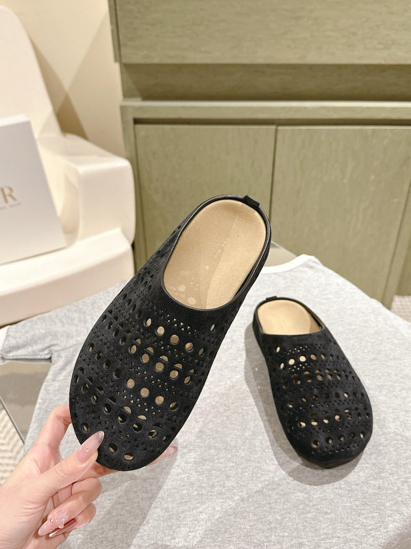 The Row 25ss Perforated Mule 20mm Black Suede 451273