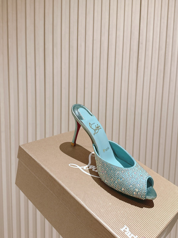 CL 25s Me Dolly Sandal Mule Heel Pump 85mm Blue Sheepskin 446689